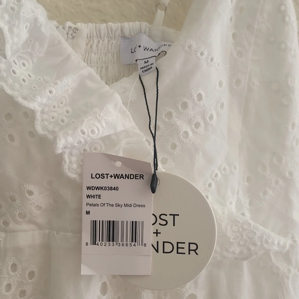 Lost + Wander NWT M White Petals of The Sky Midi Dress - Picture 5 of 8